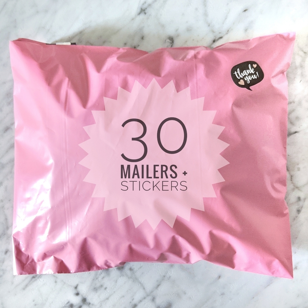 30 Matte Pink Poly Mailers & Stickers Set